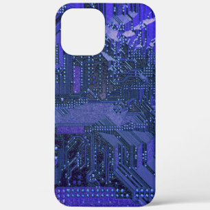 青いサイバーの回路基板 テクノロジーアート エレクトロニクス iPhone 12 PRO MAX ケース