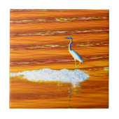 青いサギ立ち瓦 タイル (正面)