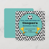 青いサッカーの誕生日 招待状 (正面/裏面)