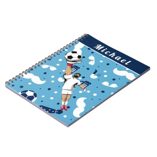 青いサッカーゴールキーパーゴールキーパープレーヤーの子供の名前 ノートブック (左側)
