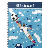 青いサッカーゴールキーパーゴールキーパープレーヤーの子供の名前 ノートブック (正面)
