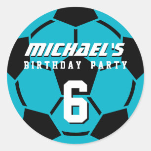 青いサッカーボールのスポーツ誕生日パーティーのステッカー ラウンドシール