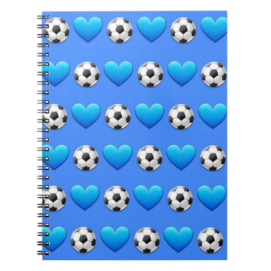 青いサッカーボールのEmojiの螺線形ノート ノートブック (正面)