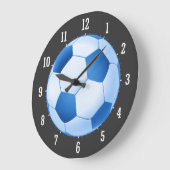 青いサッカーボール ラージ壁時計 (傾斜)