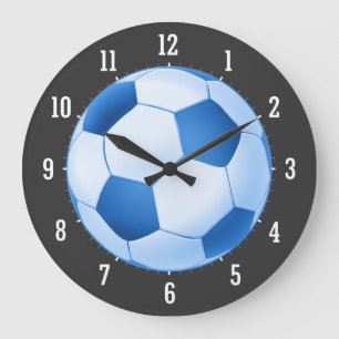 青いサッカーボール ラージ壁時計