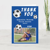 青いサッカー/フットボールスポーツ ありがとう コーチ カード (正面)
