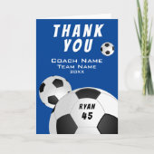 青いサッカー フットボール スポーツ ありがとう コーチ カード (正面)