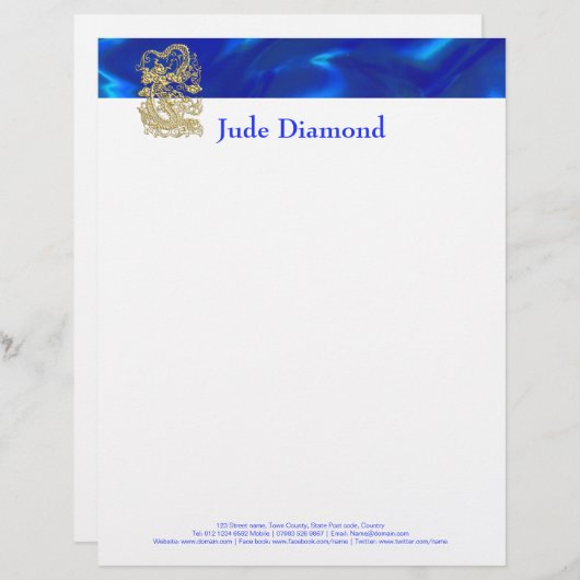 青いサテンの上に浮き彫りされた金のドラゴン レターヘッド (正面/裏面)