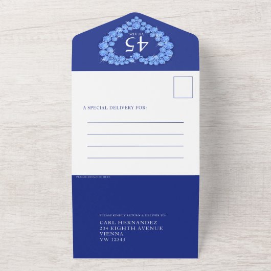 青いサファイアのハート 45周年結婚記念写真 オールインワン招待状 (外側)