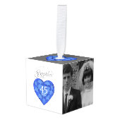 青いサファイアハートアート45周年記念写真 キューブオーナメント (正面アングル)