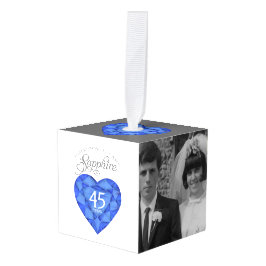青いサファイアハートアート45周年記念写真 キューブオーナメント
