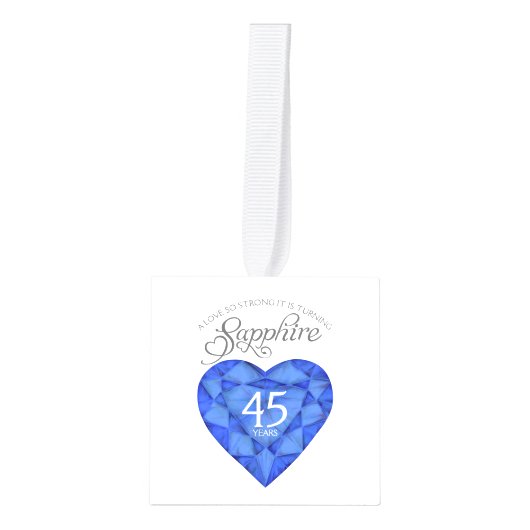 青いサファイアハートアート45周年記念写真 キューブオーナメント (正面)