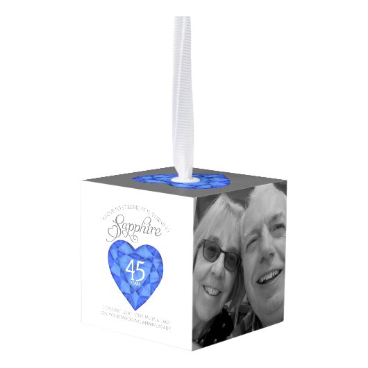 青いサファイアハートアート45周年記念写真 キューブオーナメント (裏面アングル)