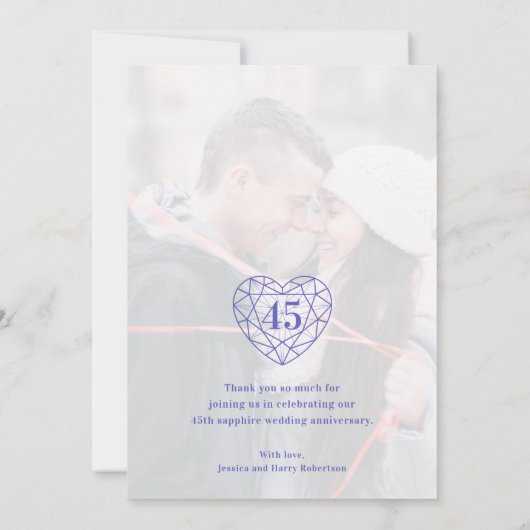 青いサファイアハート記念45年写真 サンキューカード (裏面)