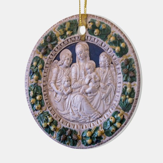青いサファイヤの丸い子と聖人を持つヴァージン セラミックオーナメント (左)