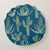 青いサボテンとサグアーロのサボテンの植物 ラウンドクッション (裏面)