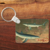 青いサメが魚を食べる、ビンテージの海洋生物 キーホルダー (裏面)