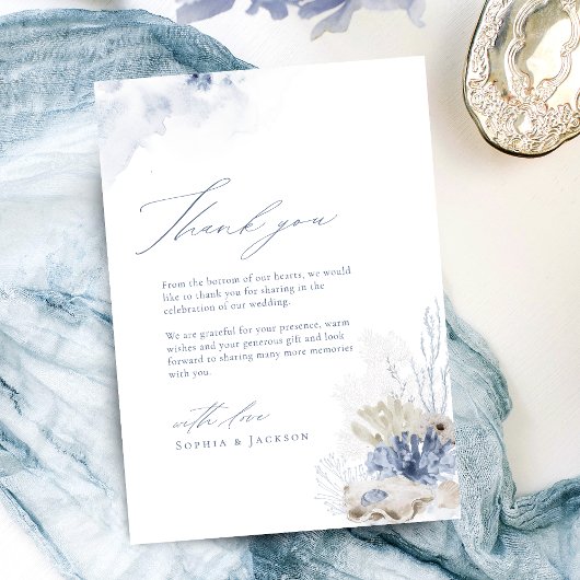 青いサンゴと貝殻のビーチをテーマにしたサンキューユナイテッド サンキューカード