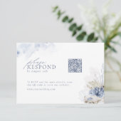 青いサンゴと貝殻ビーチ結婚式QRコード 出欠カード (スタンド正面)