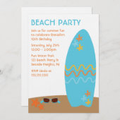 青いサーフボードの夏のテーマのパーティー 招待状 (正面/裏面)