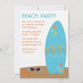 青いサーフボードの夏のテーマのパーティー 招待状 (正面)