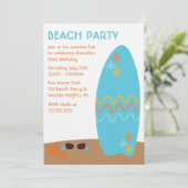 青いサーフボードの夏のテーマのパーティー 招待状 (スタンド正面)