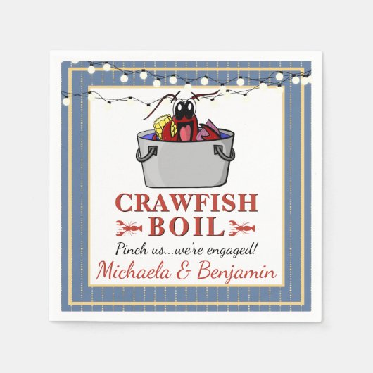 青いザリガニの煮沸 BBQ 特別イベントエンゲージメント スタンダードカクテルナプキン (正面)