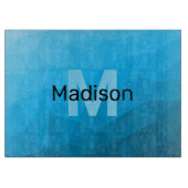 青いシアン色のグラデーションジオメトリメッシュパターンモノグラム カッティングボード (正面)