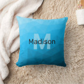 青いシアン色のグラデーションジオメトリメッシュパターンモノグラム クッション (ブランケット)