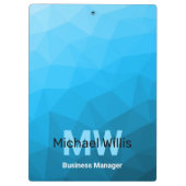 青いシアン色のグラデーションジオメトリメッシュパターンモノグラム クリップボード (裏面)