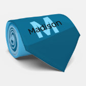 青いシアン色のグラデーションジオメトリメッシュパターンモノグラム ネクタイ (ロール)