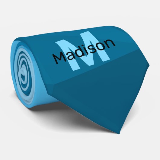 青いシアン色のグラデーションジオメトリメッシュパターンモノグラム ネクタイ (ロール)