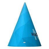 青いシアン色のグラデーションジオメトリメッシュパターンモノグラム パーティーハット (左)