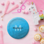 青いシアン色のグラデーションジオメトリメッシュパターンモノグラム ペーパープレート (パーティー)