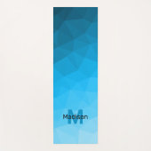 青いシアン色のグラデーションジオメトリメッシュパターンモノグラム ヨガマット (正面)