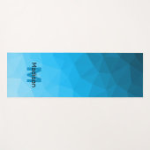 青いシアン色のグラデーションジオメトリメッシュパターンモノグラム ヨガマット (正面(横))