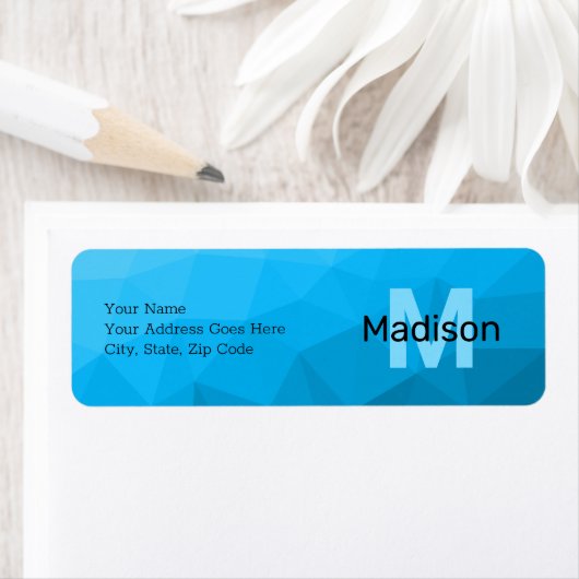 青いシアン色のグラデーションジオメトリメッシュパターンモノグラム ラベル (インサイチュ)