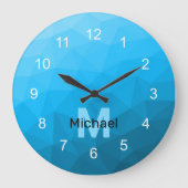 青いシアン色のグラデーションジオメトリメッシュパターンモノグラム ラージ壁時計 (正面)