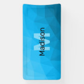 青いシアン色のグラデーションジオメトリメッシュパターンモノグラム 横断幕 (縦)