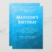 青いシアン色のグラデーションジオメトリメッシュ三角形パーティー 招待状 (正面/裏面)