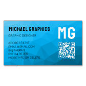青いシアン色のグラデーション幾何学的メッシュパターンQRコード マグネット名刺 (正面)