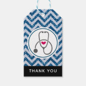 青いシェブロンのシンプルな灰色のStethescopeは感謝していしています ギフトタグ (正面)