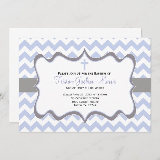 青いシェブロンの洗礼の招待状 招待状 (正面/裏面)