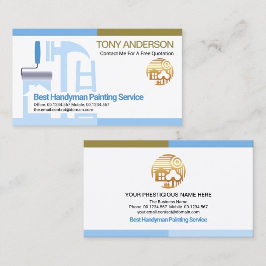 青いシェーディングされ縁どた手形の建築ツール 名刺 (正面/裏面)