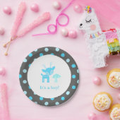 青いシカの水玉模様のベビーシャワーの紙皿 ペーパープレート (パーティー)