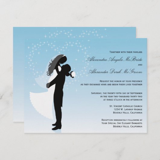 青いシグラデーションルエッフォーマルト結婚式招待 招待状 (正面/裏面)