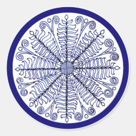 青いシダのシ離れステッカー ラウンドシール