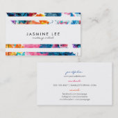 青いシックでモダンなメーキャップアーティストの水彩画のストライブ柄 名刺 (正面/裏面)