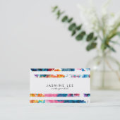 青いシックでモダンなメーキャップアーティストの水彩画のストライブ柄 名刺 (スタンド正面)