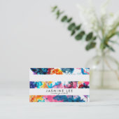 青いシックでモダンなメーキャップアーティストの水彩画のストライブ柄 名刺 (スタンド正面)